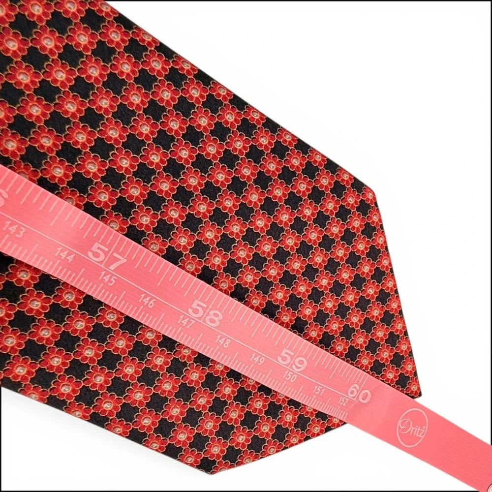 Brioni Micro Geometric Silk Tie Pocket Square Box Set Red Navy Italy Handmade XL